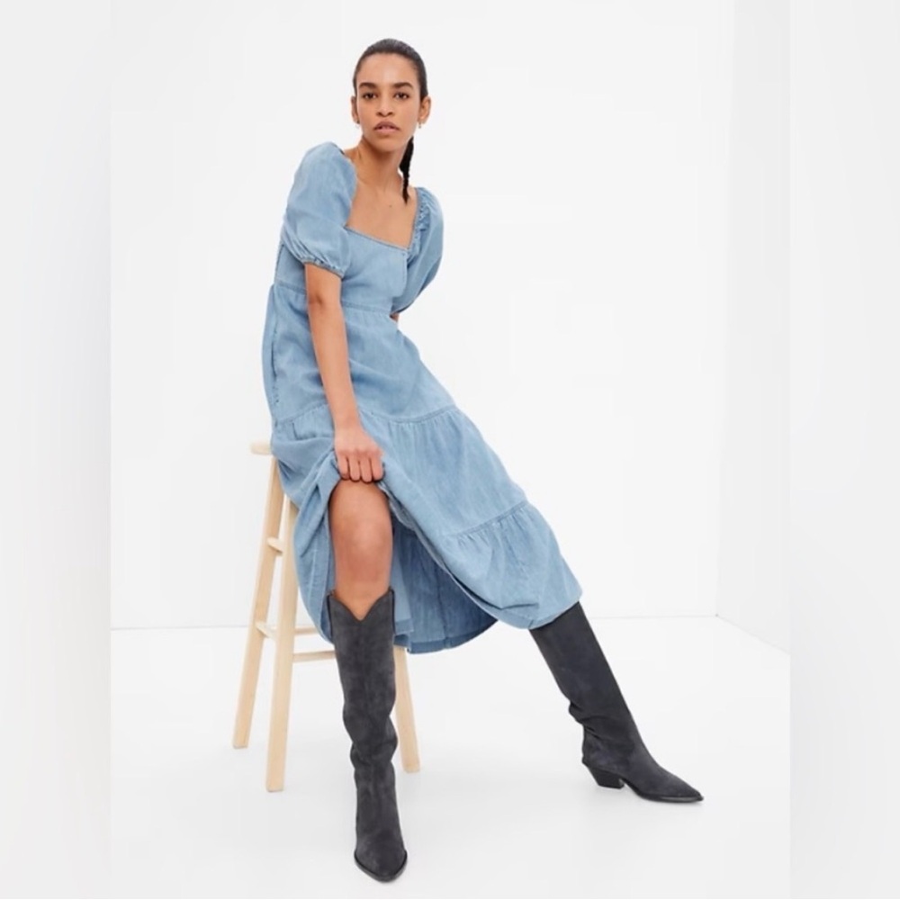 GAP Tiered Chambray Midi Dress XL NWT
